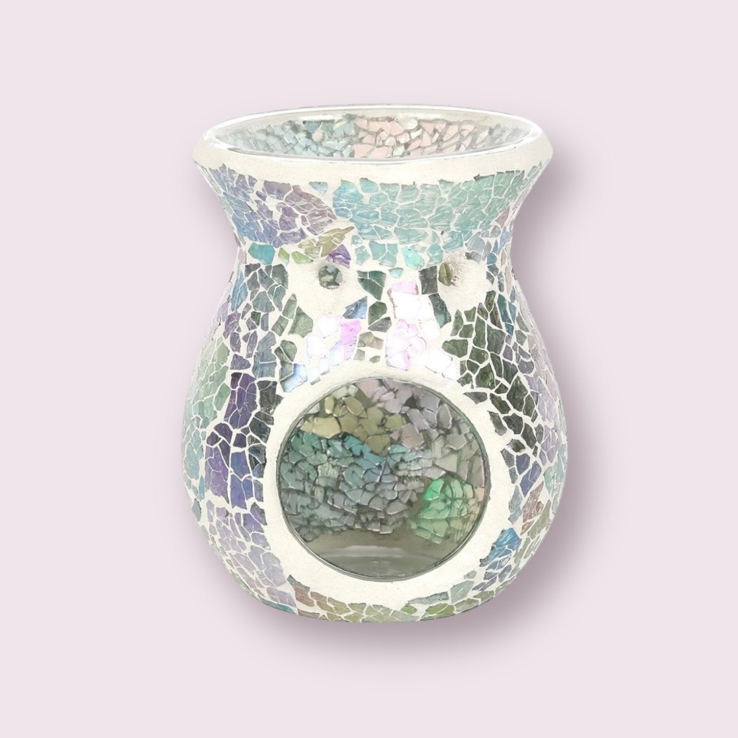 Small Crackle Design Tea Light Burner with Large Wax Melt in Liner | Strong, Long-lasting Fragrance