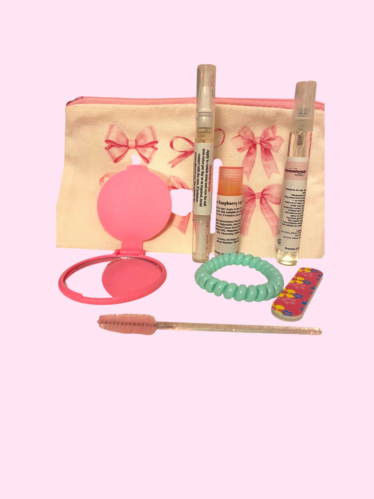 Scentral Essentials in Pink Bow Cosmetic Pouch | Includes 3 Handmade Cosmetic Products