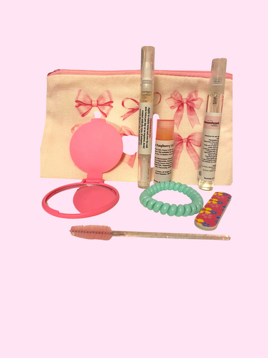 Scentral Essentials in Pink Bow Cosmetic Pouch | Includes 3 Handmade Cosmetic Products