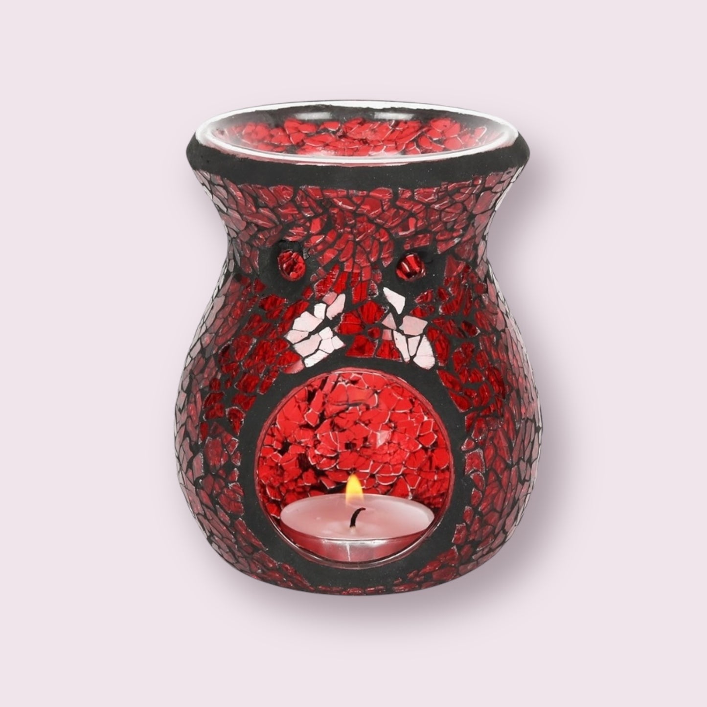 Small Crackle Design Tea Light Burner with Large Wax Melt in Liner | Strong, Long-lasting Fragrance